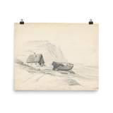 "House and Boat at the Shore” Art Print - Lone Fox