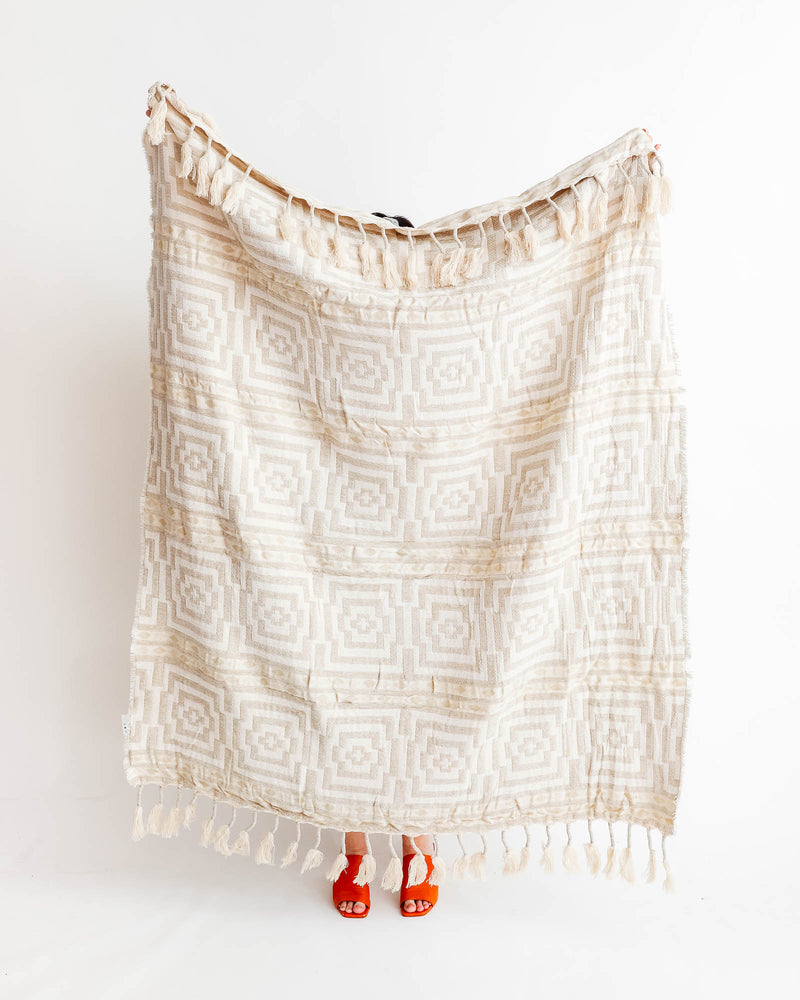 Hypnotic Woven Taupe Throw - Lone Fox