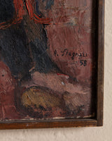 Impasto Man in Red Chair Oil Painting by Antonio Stagnoli, France, 1958 - Lone Fox