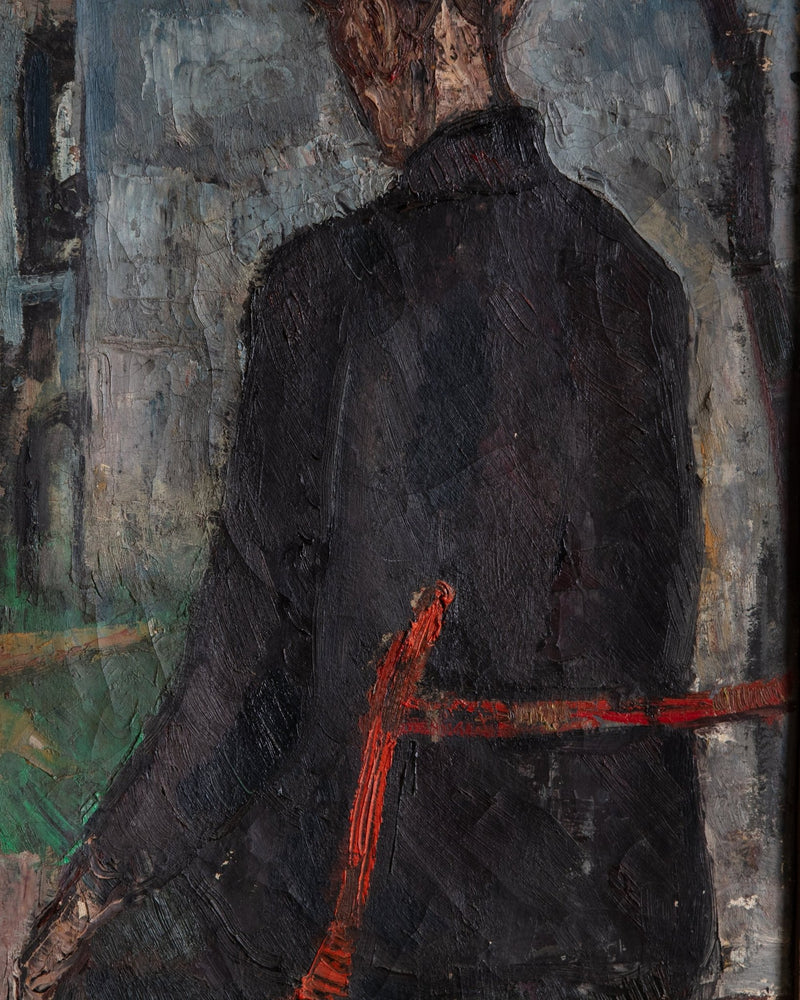 Impasto Man in Red Chair Oil Painting by Antonio Stagnoli, France, 1958 - Lone Fox
