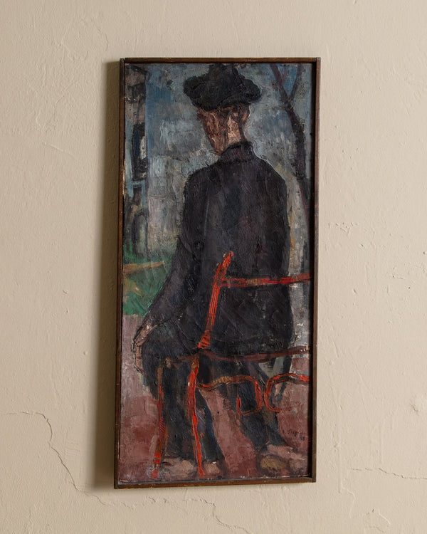 Impasto Man in Red Chair Oil Painting by Antonio Stagnoli, France, 1958 - Lone Fox