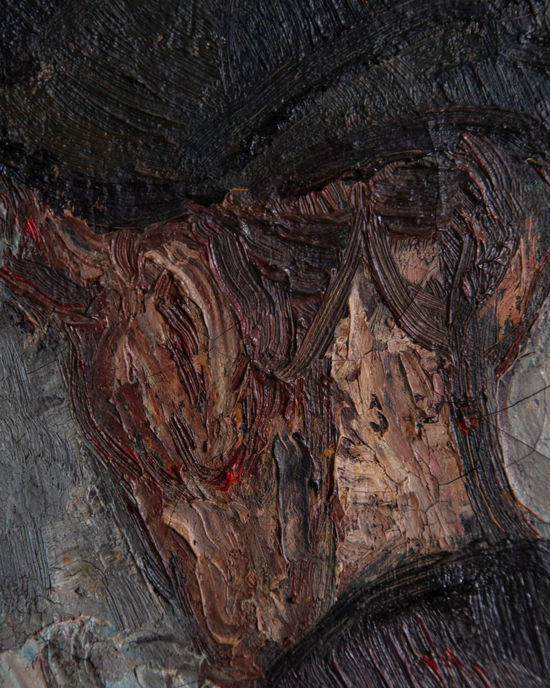Impasto Man in Red Chair Oil Painting by Antonio Stagnoli, France, 1958 - Lone Fox