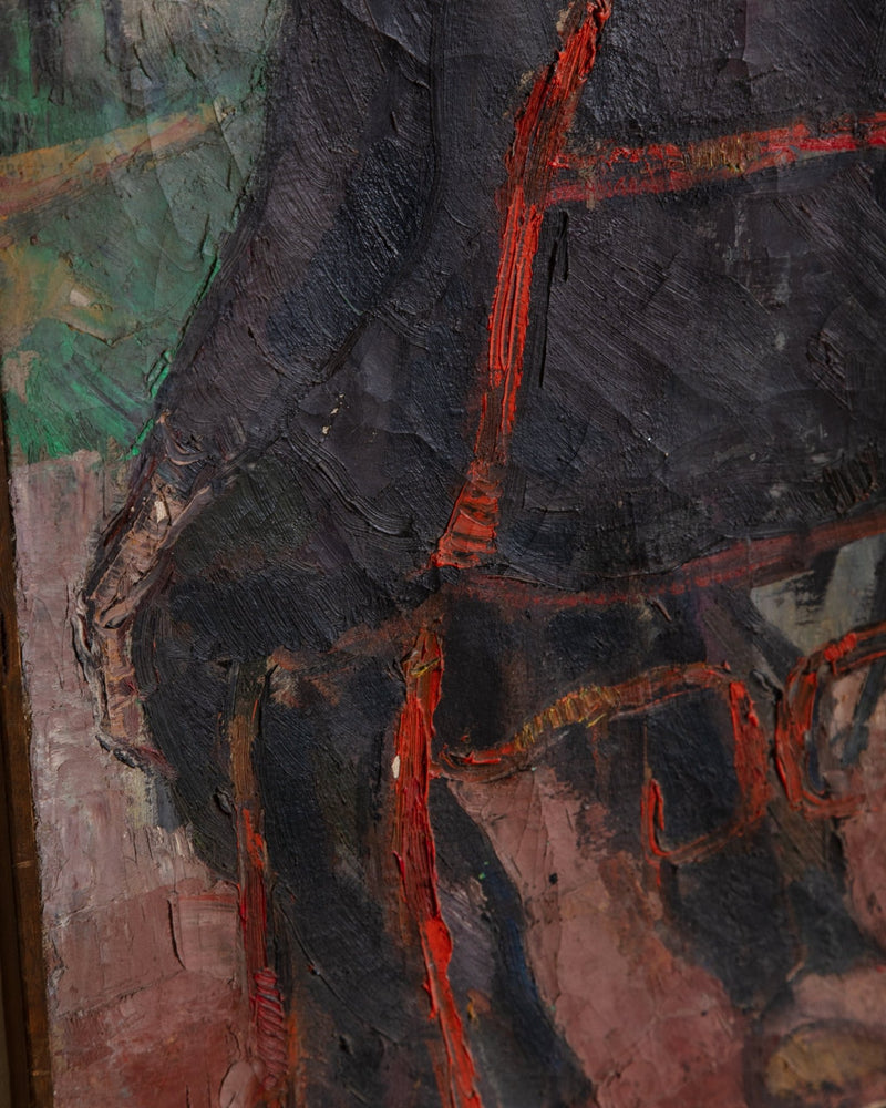 Impasto Man in Red Chair Oil Painting by Antonio Stagnoli, France, 1958 - Lone Fox