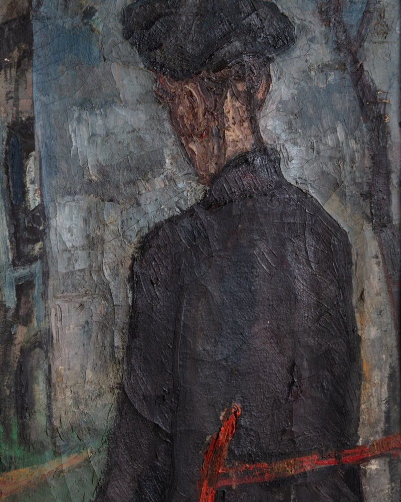 Impasto Man in Red Chair Oil Painting by Antonio Stagnoli, France, 1958 - Lone Fox