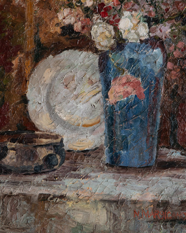 Impasto Still Life Oil Painting by N. Marsiano, 1920's - Lone Fox