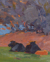 Impressionist Cattle in Pasture Oil Painting, American, Mid 20th Century - Lone Fox