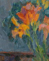 Impressionist Floral Still Life in Black Bobbin Frame, 1970's - Lone Fox