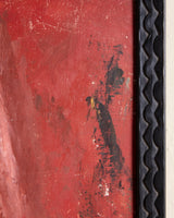 Impressionist Nude Portrait on Red Acrylic Painting in Black Scalloped Frame, 1950's - Lone Fox