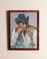 Impressionist Pastel Cowboy Portait Painting in Burl Frame, 1950's - Lone Fox