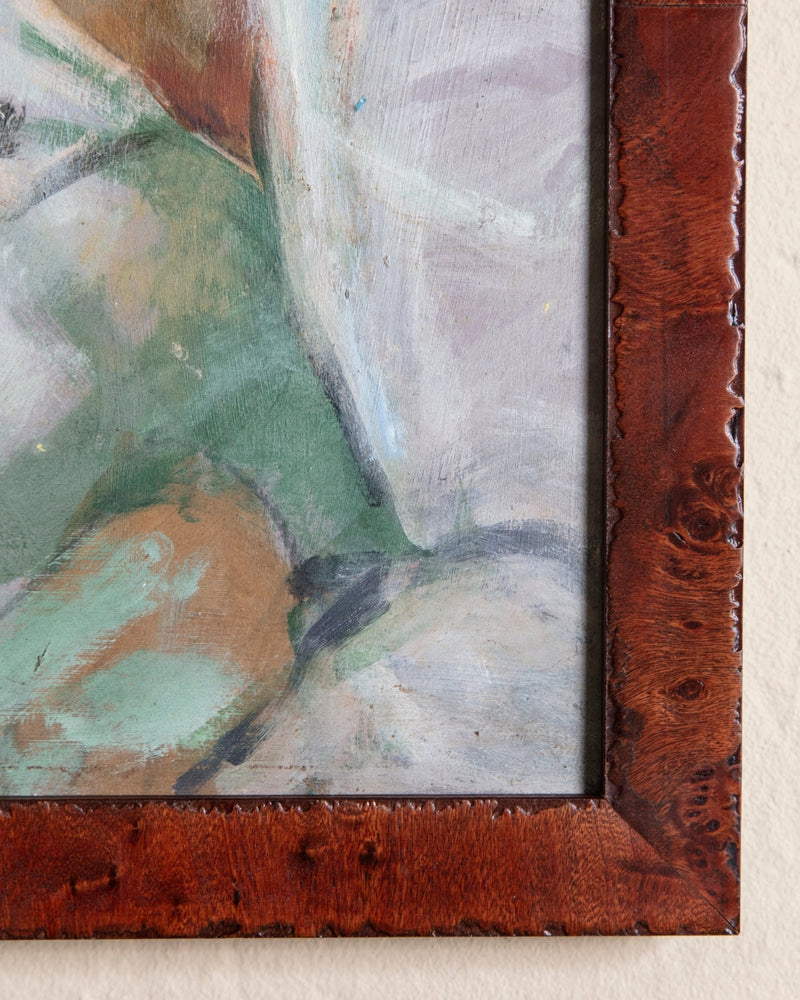 Impressionist Pastel Cowboy Portait Painting in Burl Frame, 1950's - Lone Fox