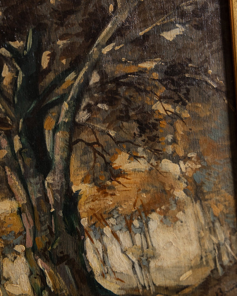 Impressionist Tree Scenery Oil Painting, France, 1930's - Lone Fox