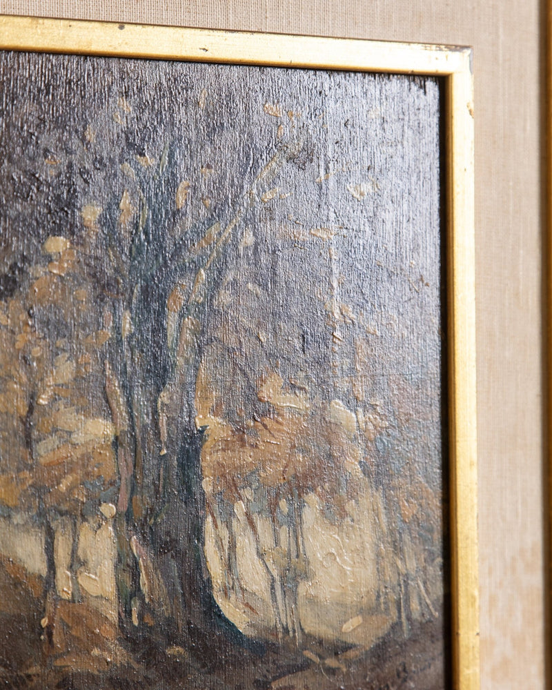 Impressionist Tree Scenery Oil Painting, France, 1930's - Lone Fox