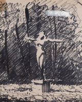 Ink Drawing of Statue, Germany, 1956 - Lone Fox