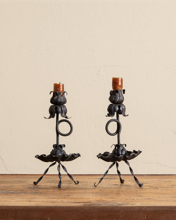 Iron Spanish Acanthus Tripod Taper Holders (Set of 2) - Lone Fox