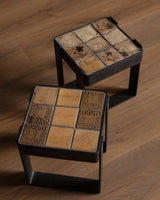 Iron & Tile Side Tables Manner of Roger Capron, France, 1970's (2 Available) - Lone Fox