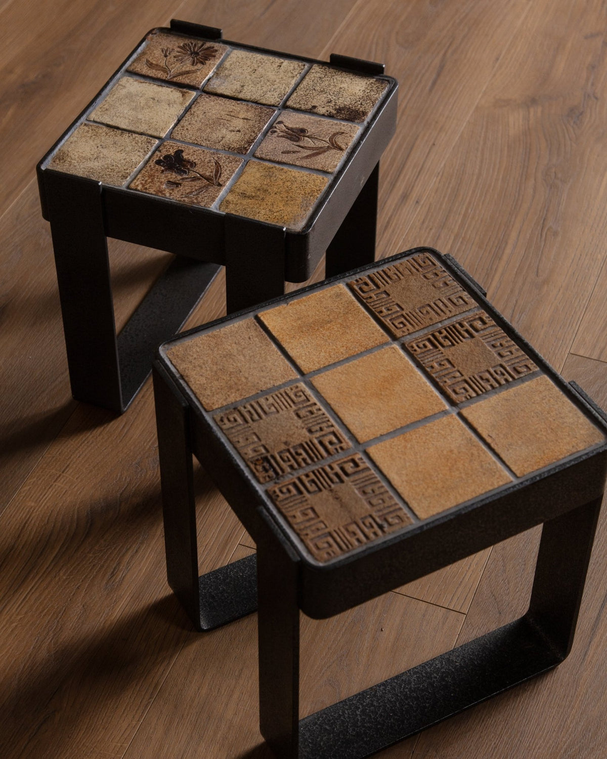 Iron & Tile Side Tables Manner of Roger Capron, France, 1970's (2