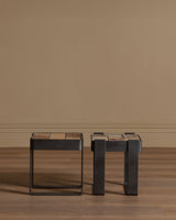 Iron & Tile Side Tables Manner of Roger Capron, France, 1970's (2 Available) - Lone Fox