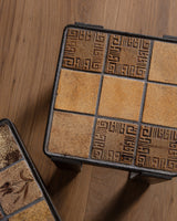 Iron & Tile Side Tables Manner of Roger Capron, France, 1970's (2 Available) - Lone Fox