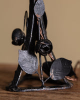 Iron Toleware Roses Table Lamp w/ Silk Pleated Shade, France, 1920s - Lone Fox