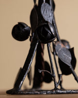 Iron Toleware Roses Table Lamp w/ Silk Pleated Shade, France, 1920s - Lone Fox
