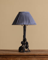 Iron Toleware Roses Table Lamp w/ Silk Pleated Shade, France, 1920s - Lone Fox