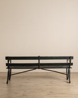 Iron & Wood Slat Park Bench in Aged Teal Paint, 1920's - Lone Fox