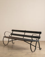 Iron & Wood Slat Park Bench in Aged Teal Paint, 1920's - Lone Fox