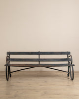 Iron & Wood Slat Park Bench in Aged Teal Paint, 1920's - Lone Fox