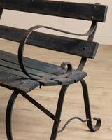 Iron & Wood Slat Park Bench in Aged Teal Paint, 1920's - Lone Fox