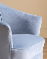 Italian Barrel Armchair in Powder Blue Velvet, 1960s - Lone Fox