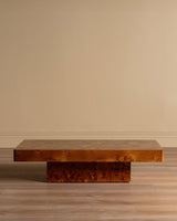 Italian Burl Wood Coffee Table w/ Plinth Base , 1970's - Lone Fox