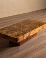 Italian Burl Wood Coffee Table w/ Plinth Base , 1970's - Lone Fox
