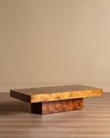 Italian Burl Wood Coffee Table w/ Plinth Base , 1970's - Lone Fox