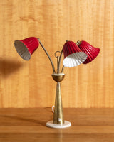 Italian Marble & Brass Table Lamp w/ Red Fluted Shade, Italy, 1960's - Lone Fox