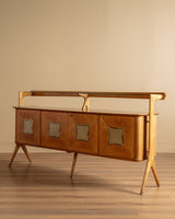 Italian Wood & Glass Top Sideboard Manner of Ico Parisi, 1950s - Lone Fox