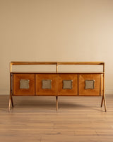 Italian Wood & Glass Top Sideboard Manner of Ico Parisi, 1950s - Lone Fox