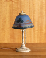 Ivory Enameled Lamp w/ Reverse Hand Painted Shade, 1930's - Lone Fox