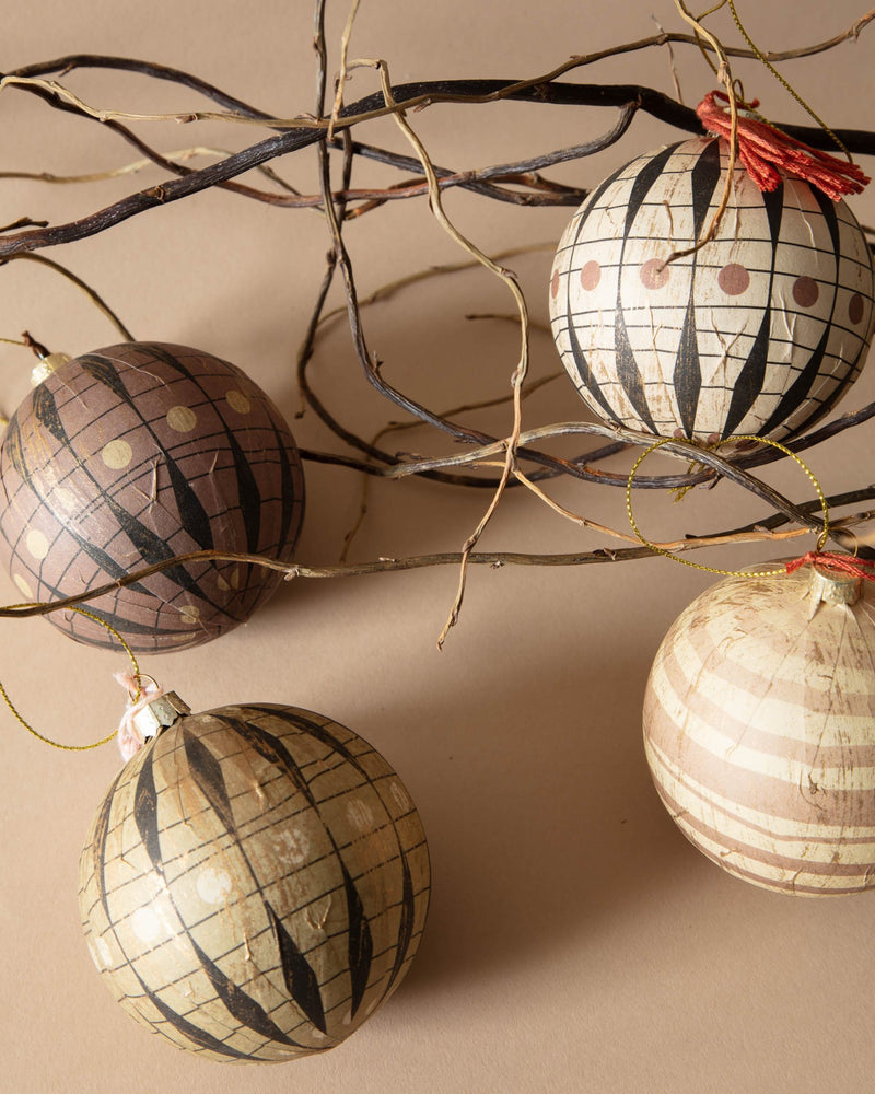 Juniper Paper Mache Ball Ornaments (Set of 4) - Lone Fox