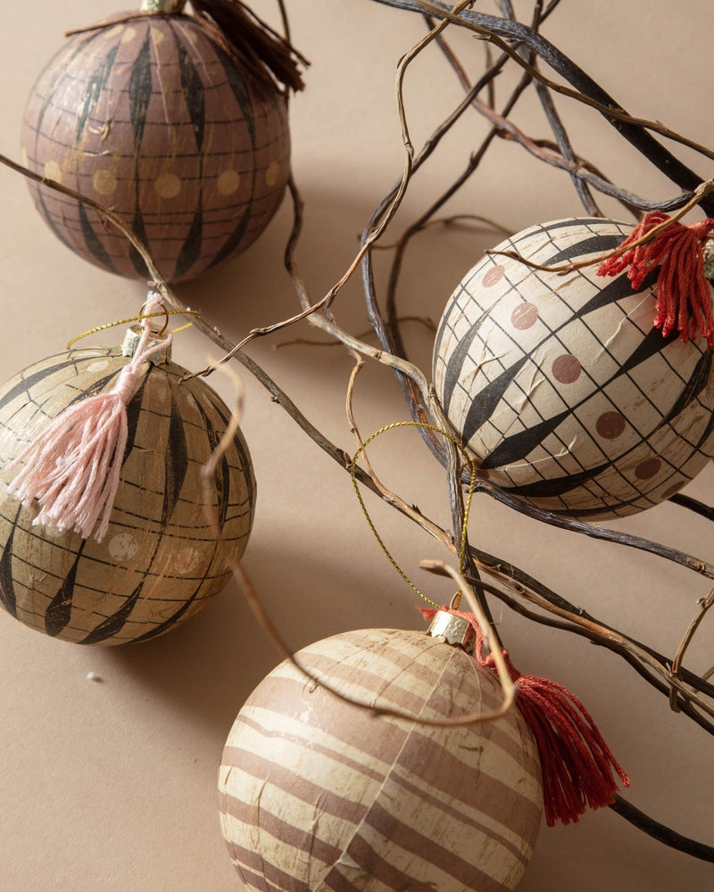 Juniper Paper Mache Ball Ornaments (Set of 4) - Lone Fox