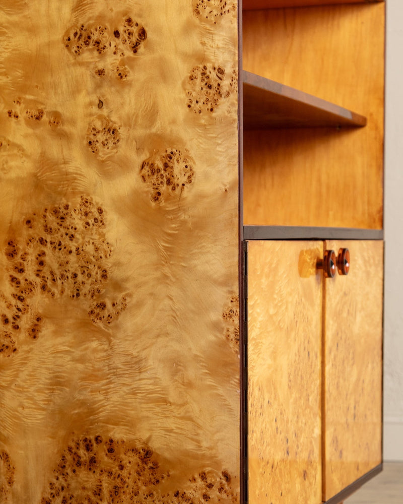 Lacquered Maple Burl Bookcase Cabinet, Poland, 1960's - Lone Fox