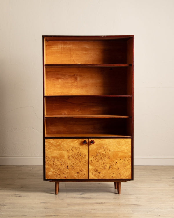 Lacquered Maple Burl Bookcase Cabinet, Poland, 1960's - Lone Fox