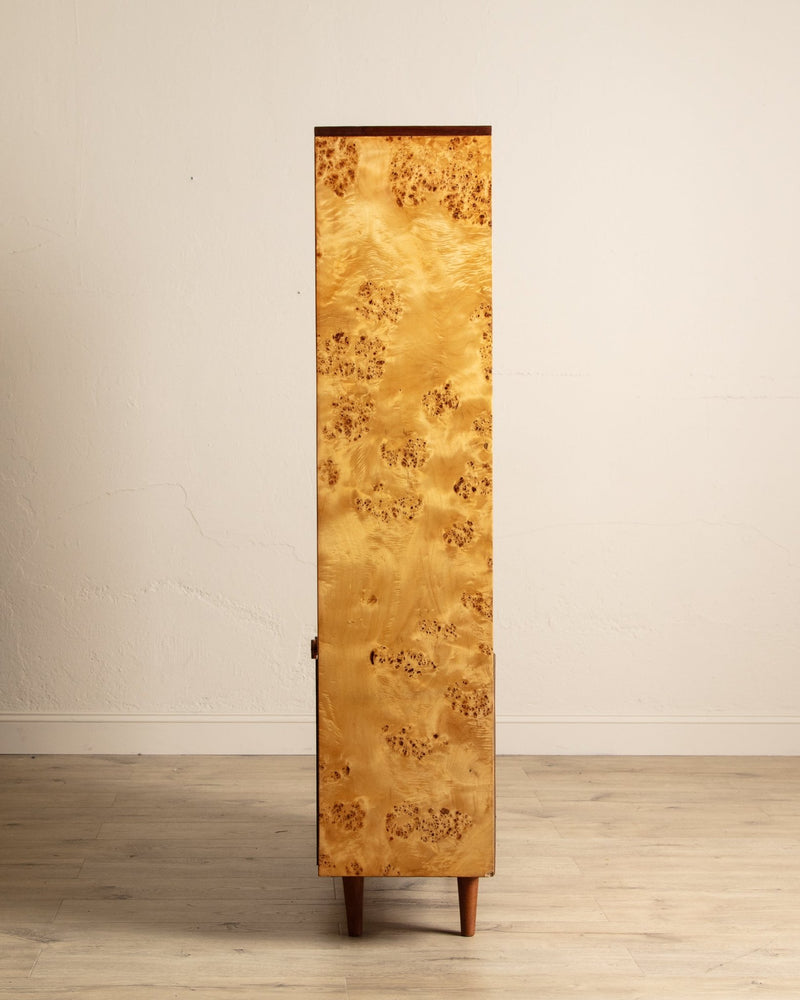 Lacquered Maple Burl Bookcase Cabinet, Poland, 1960's - Lone Fox