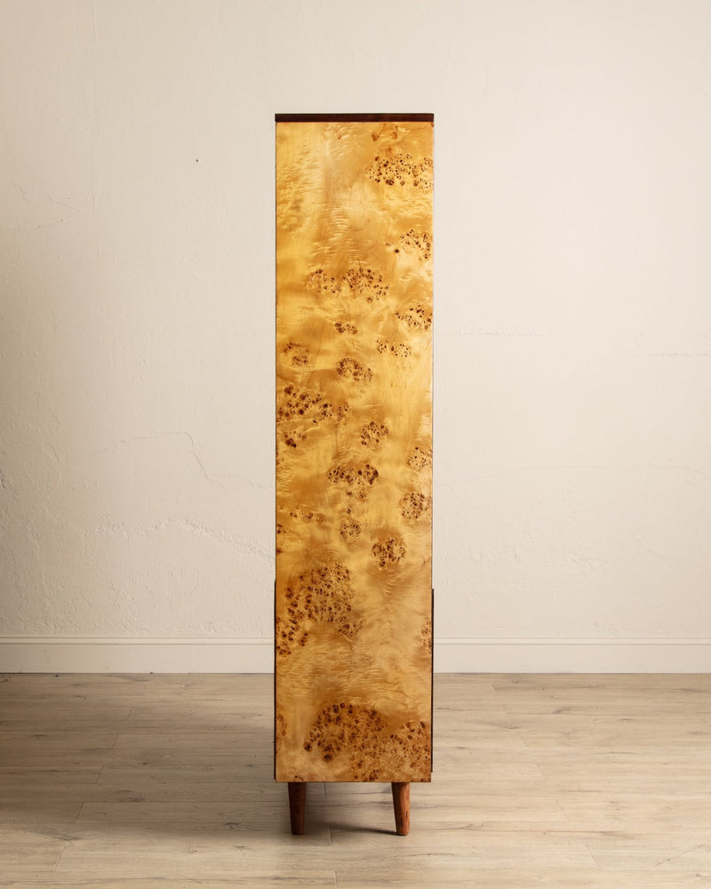 Lacquered Maple Burl Bookcase Cabinet, Poland, 1960's - Lone Fox