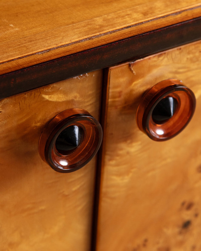 Lacquered Maple Burl Bookcase Cabinet, Poland, 1960's - Lone Fox