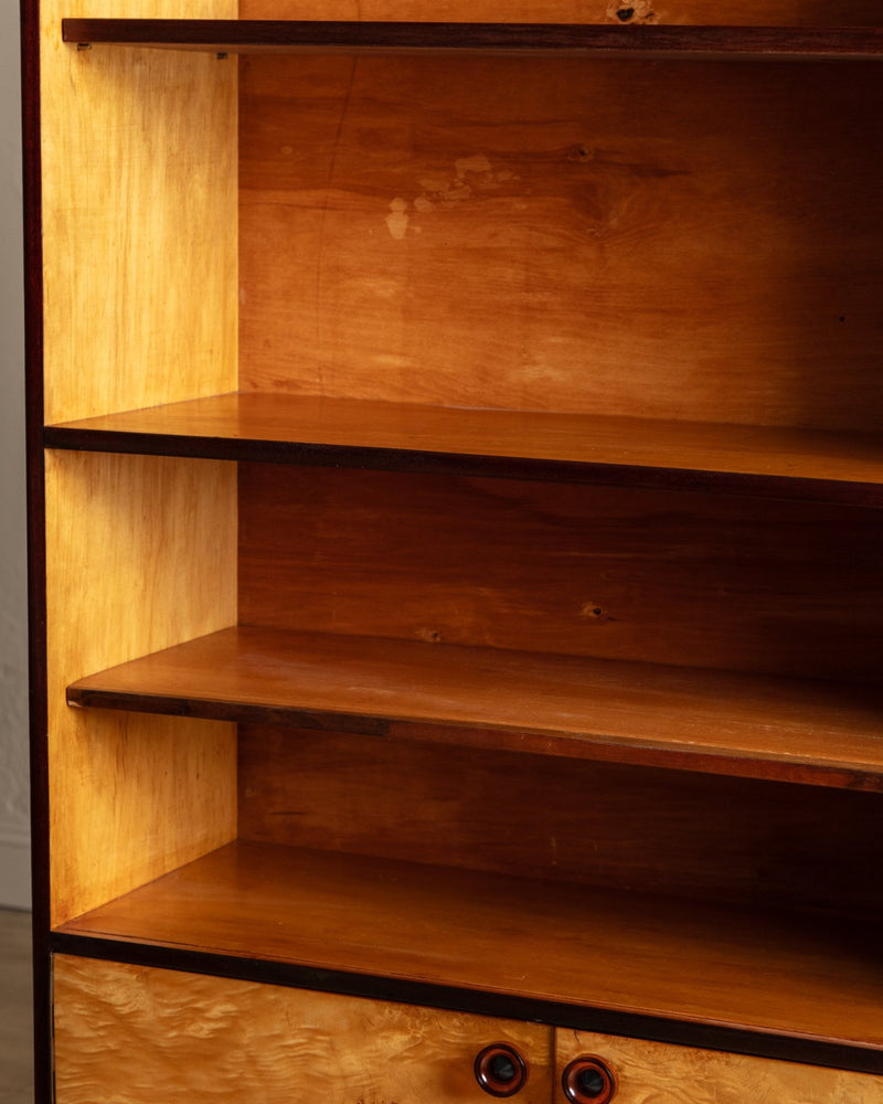 Lacquered Maple Burl Bookcase Cabinet, Poland, 1960's - Lone Fox