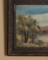Lakeside Landscape with Trees Oil Painting, Early 1900s - Lone Fox
