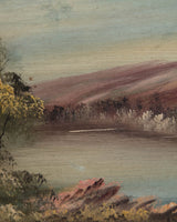 Lakeside Landscape with Trees Oil Painting, Early 1900s - Lone Fox