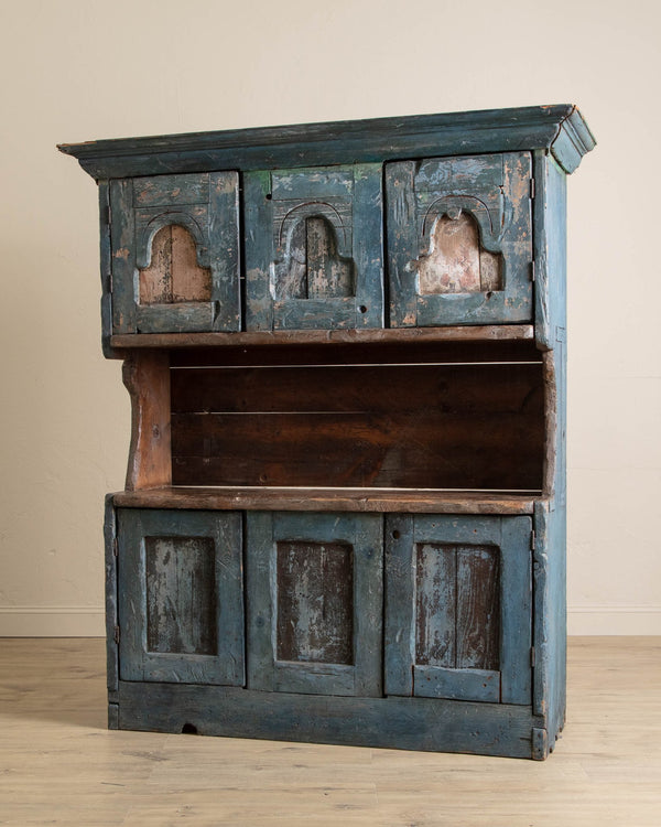 Large 19th Century Blue Painted Swedish Hutch - Lone Fox