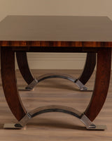 Large Art Deco Rosewood & Nickled Bronze Dining Table by Jules Leleu, France, 1934 - Lone Fox