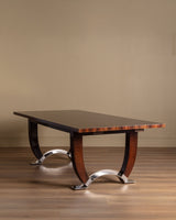 Large Art Deco Rosewood & Nickled Bronze Dining Table by Jules Leleu, France, 1934 - Lone Fox